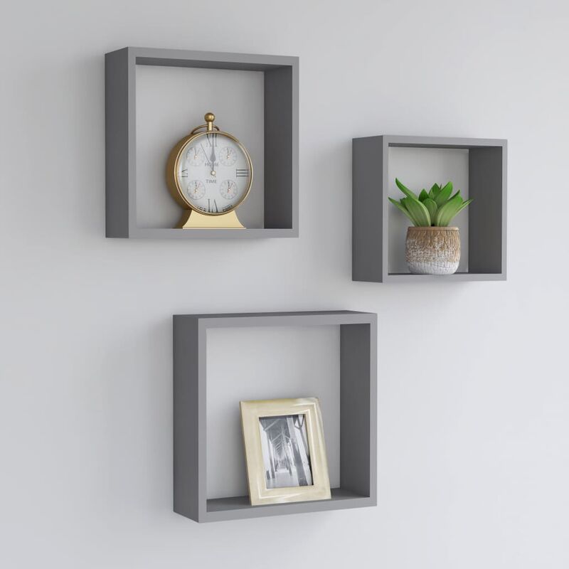

Estanterías de cubos para pared 3 piezas gris