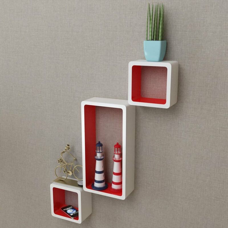 

Estanterias de cubos para pared 6 unidades blanco y rojo
