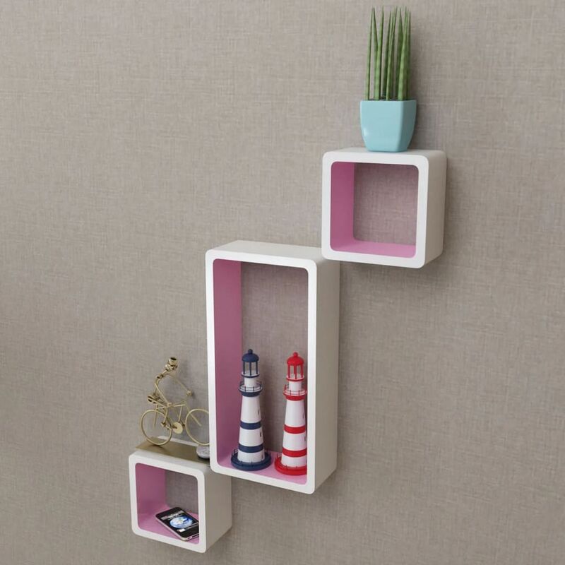 

Estanterías de cubos para pared 6 unidades blanco y rosa