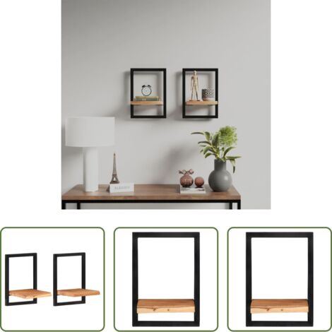 Estanterías de madera -  Estantes de pared 2 unidades madera maciza acacia 25x25x35 cm