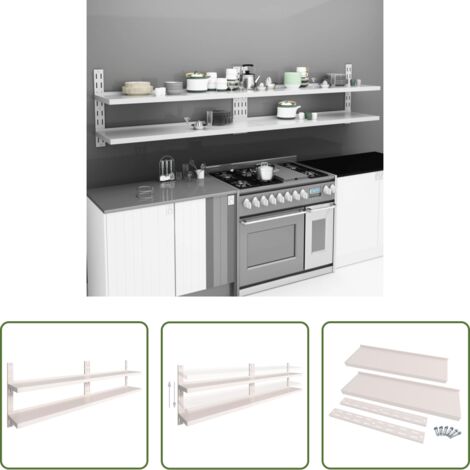 Estanterías de pared -  Estanterías flotantes 2 niveles 2 uds acero inoxidable 300x30cm
