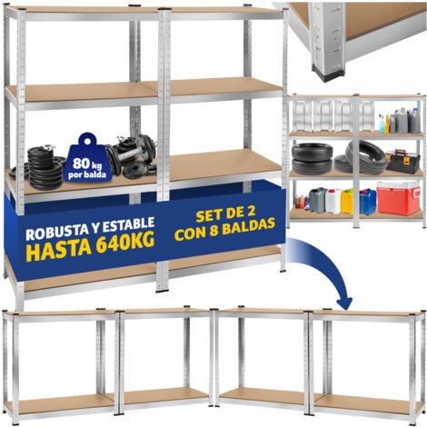 Estanterías para cargas pesadas - estantería metálica de acero, estantes ajustables de metal para trastero, anaqueles con esquinas redondeadas - 160 x 160 x 40 cm, 640 kg