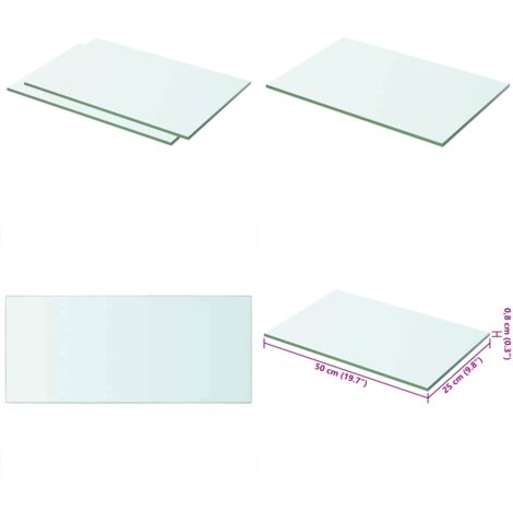 Estantes 2 unidades panel de vidrio transparente 50x25 cm - Estantería de cristal - Estantería transparente
