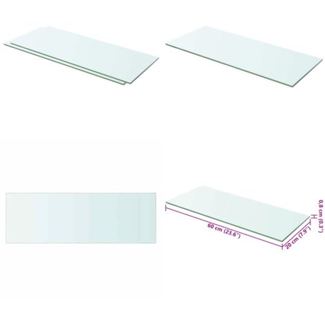 Estantes 2 unidades panel de vidrio transparente 60x20 cm - Estantería de cristal - Estantería transparente
