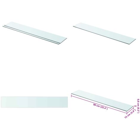 Estantes 2 unidades panel de vidrio transparente 90x15 cm - Estantería de cristal - Estantería transparente