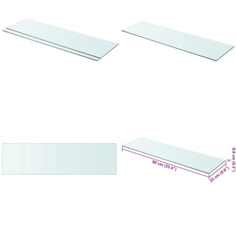 Estantes 2 unidades panel de vidrio transparente 90x25 cm - Estantería transparente - Estantería de cristal