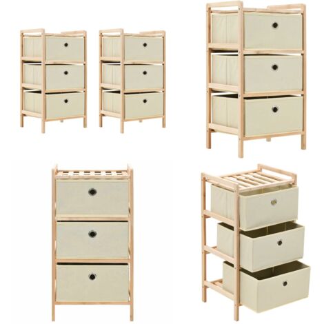 Estantes con 3 cestas de tela 2 unidades madera de cedro beige - Estantes de madera - Estantes con cestas