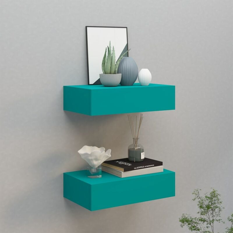 

Estantes con cajón de pared 2 uds azul MDF 40x23,5x10 cm