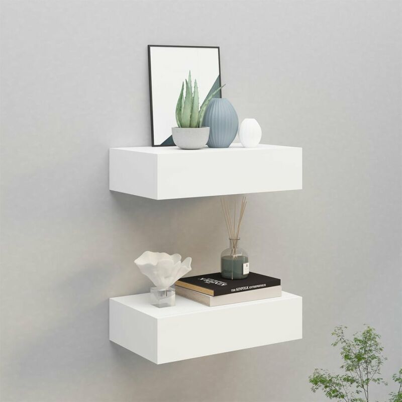 

Estantes con cajon de pared 2 uds blanco MDF 40x23,5x10 cm
