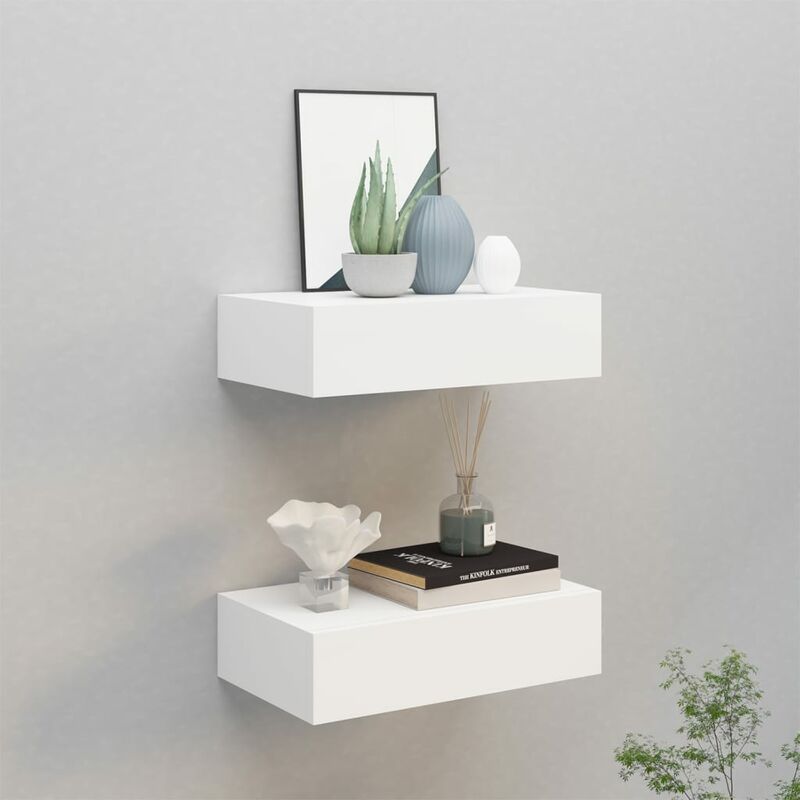 

Estantes con cajón de pared 2 uds blanco MDF 40x23,5x10 cm