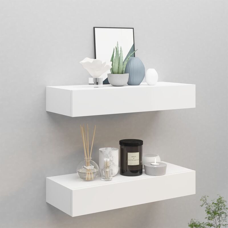 

Estantes con cajón de pared 2 uds blanco MDF 60x23,5x10cm