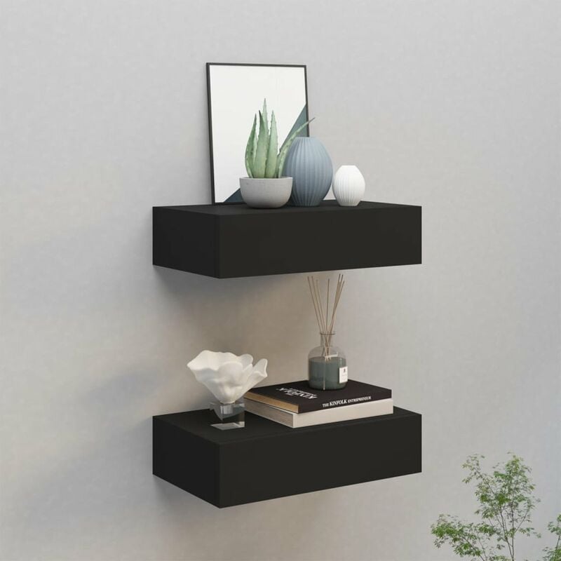 

Estantes con cajon de pared 2 uds negro MDF 40x23,5x10 cm