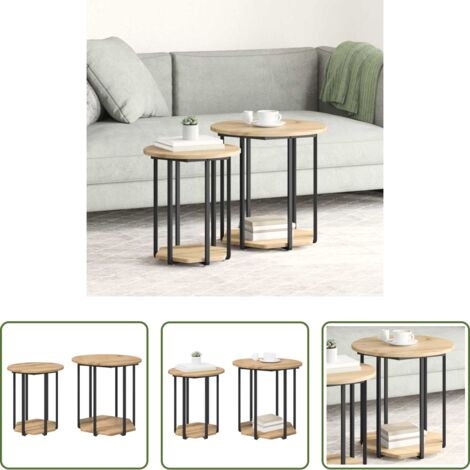 Estantes -  Conjunto de mesas auxiliares con estante 2 pcs Marrón