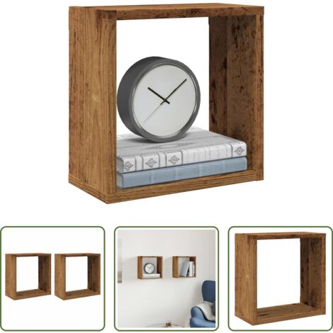 Estantes cúbicos -  Estantes cubo de pared 2 uds madera envejecida 30x15x30 cm