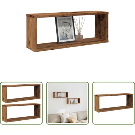 Estantes cúbicos -  Estantes cubo de pared 2 uds madera envejecida 60x15x23 cm