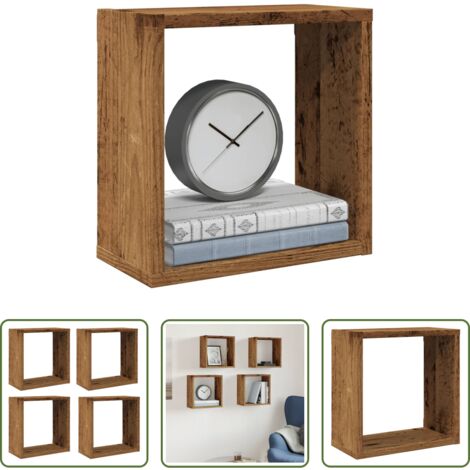Estantes cúbicos -  Estantes cubo de pared 4 uds madera envejecida 30x15x30 cm