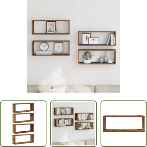 Estantes cúbicos -  Estantes cubo de pared 4 uds madera envejecida 60x15x23 cm