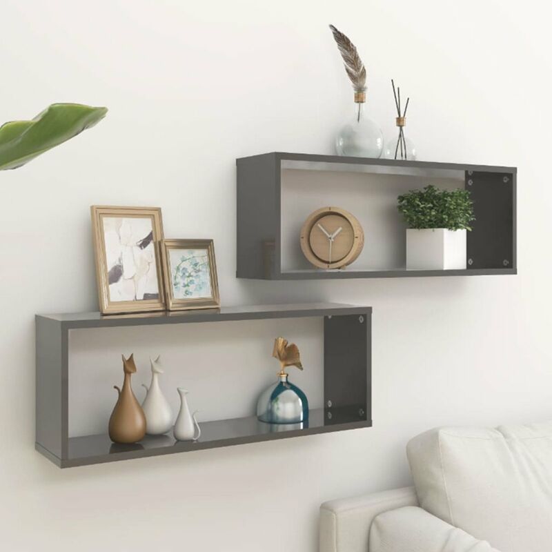 

Estantes cubo de pared 2 uds aglomerado gris brillo 60x15x23 cm