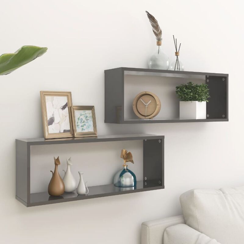 

Estantes cubo de pared 2 uds aglomerado gris brillo 60x15x23 cm