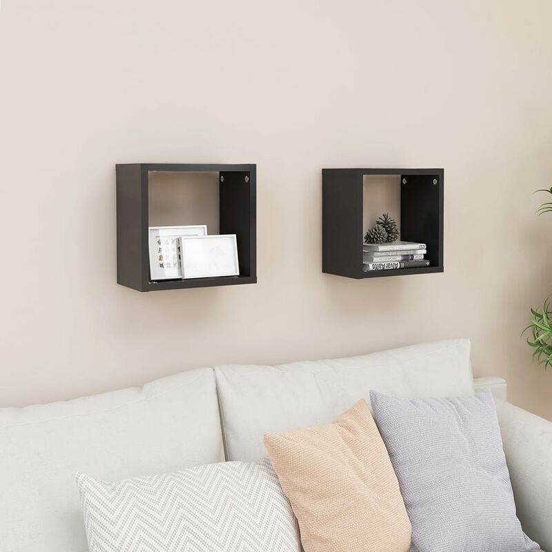

Estantes cubo de pared 2 uds gris 26x15x26 cm