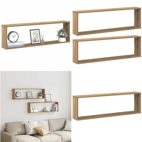 Estantes cubo de pared 2 uds madera roble artisan 100x15x30 cm - Estantes de madera - Estantes cúbicos