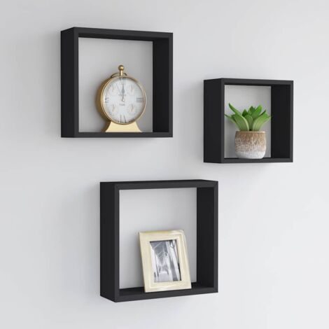 Estantes cubo de pared 3 unidades MDF negro vidaXL
