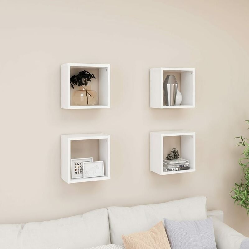 

Estantes cubo de pared 4 uds aglomerado blanco 26x15x26 cm