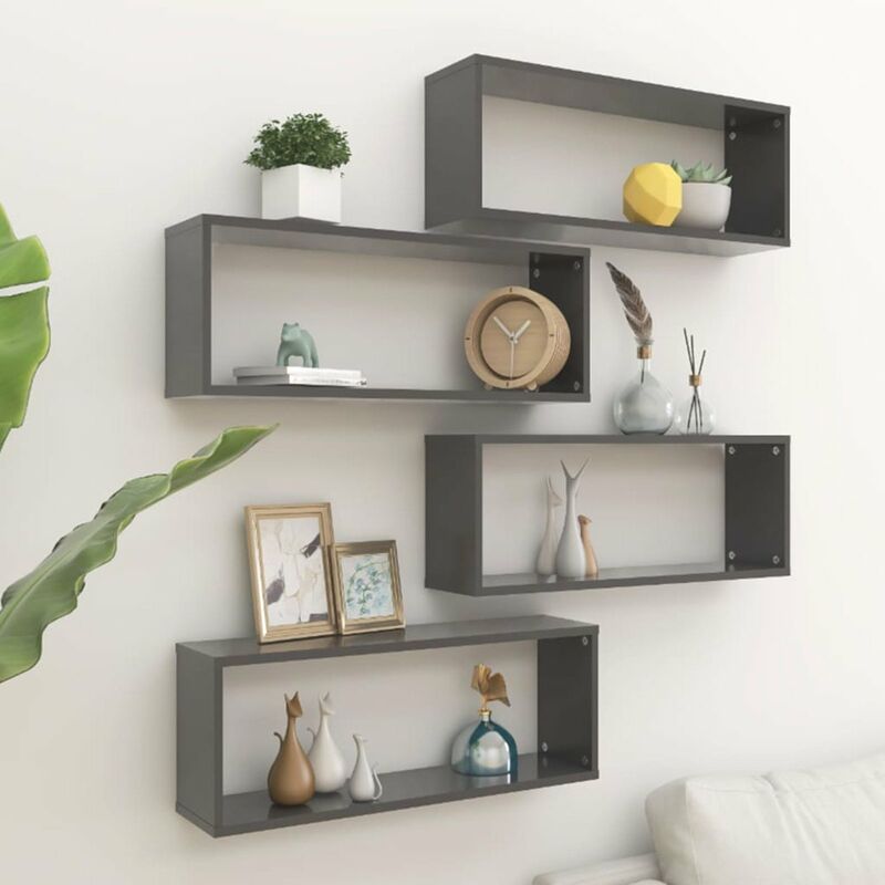 

Estantes cubo de pared 4 uds aglomerado gris 60x15x23 cm
