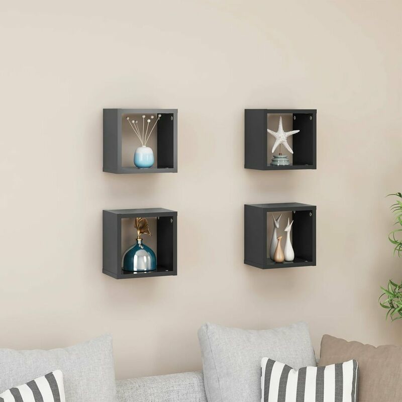 

Estantes cubo de pared 4 uds gris 22x15x22 cm