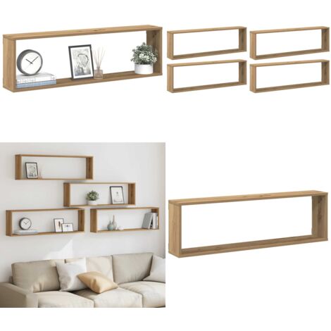 Estantes cubo de pared 4 uds madera roble artisan 100x15x30 cm - Estantes de madera - Estantes de roble