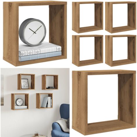 Estantes cubo de pared 4 uds madera roble artisan 30x15x30 cm - Estantes de madera - Estantes de roble