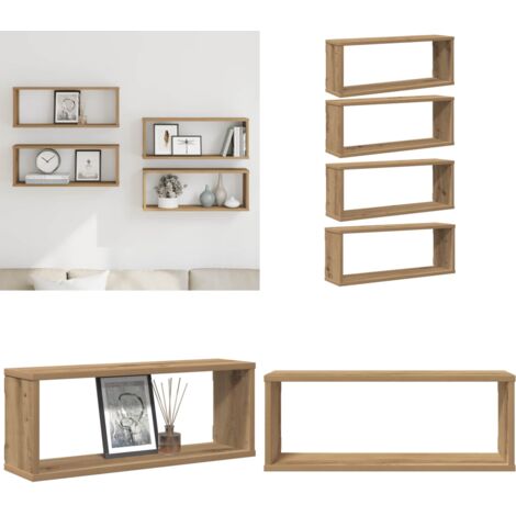 Estantes cubo de pared 4 uds madera roble artisan 60x15x23 cm - Estantes de madera - Estantes de roble