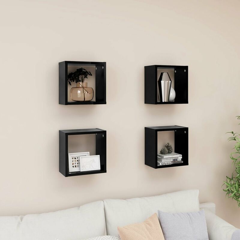 

Estantes cubo de pared 4 uds negro 26x15x26 cm