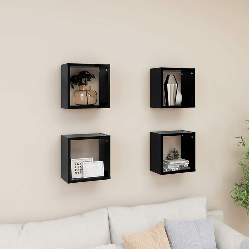 

Estantes cubo de pared 4 uds negro 26x15x26 cm