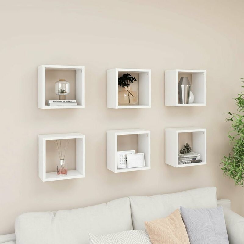 

Estantes cubo de pared 6 uds aglomerado blanco 26x15x26 cm
