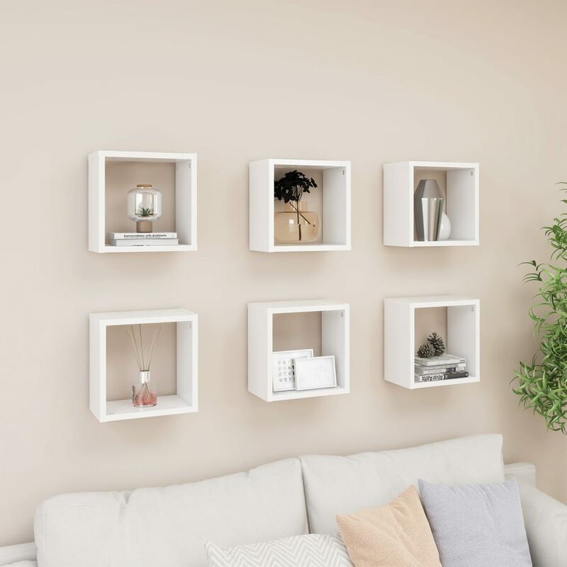 

Estantes cubo de pared 6 uds aglomerado blanco 26x15x26 cm