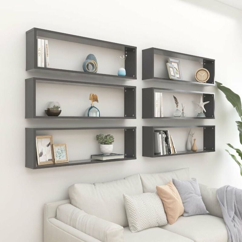 

Estantes cubo de pared 6 uds aglomerado gris 100x15x30 cm