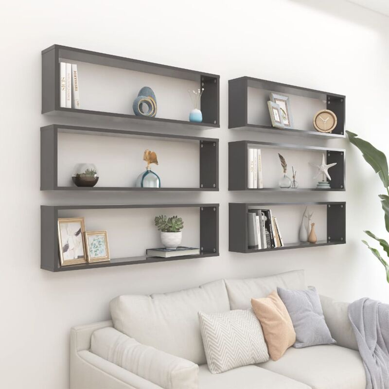 

Estantes cubo de pared 6 uds aglomerado gris 100x15x30 cm