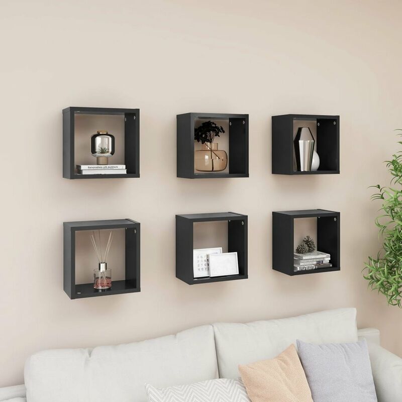 

Estantes cubo de pared 6 uds aglomerado gris 26x15x26 cm