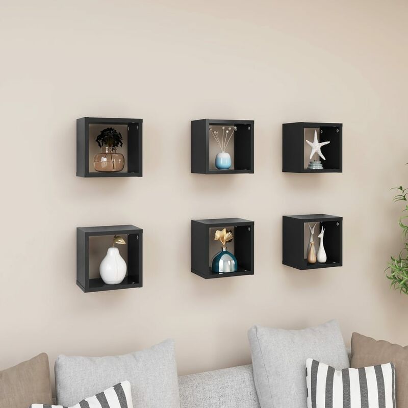

Estantes cubo de pared 6 uds gris 22x15x22 cm