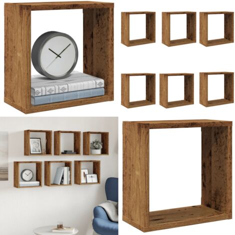 Estantes cubo de pared 6 uds madera envejecida 30x15x30 cm - Estantes cúbicos - Almacenamiento en pared
