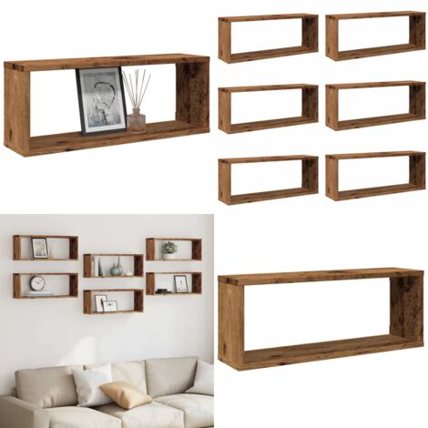 Estantes cubo de pared 6 uds madera envejecida 60x15x23 cm - Estantes cúbicos - Almacenamiento en pared