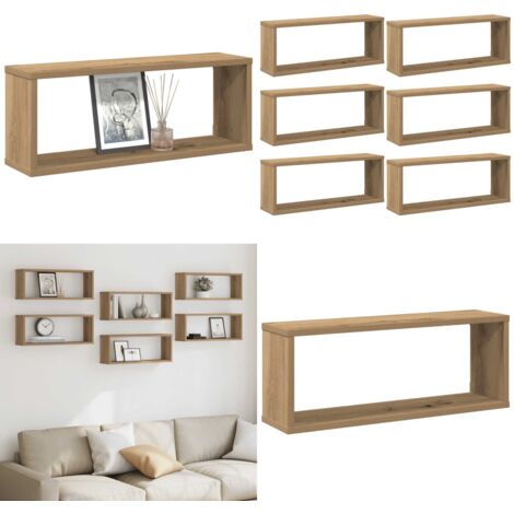 Estantes cubo de pared 6 uds madera roble artisan 60x15x23 cm - Estantes de madera - Estantes cúbicos