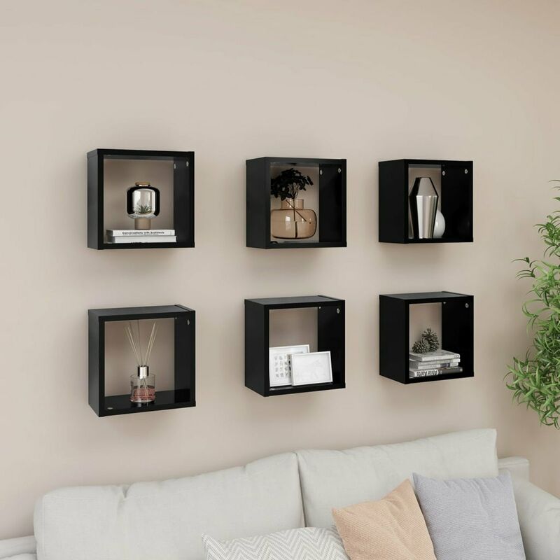 

Estantes cubo de pared 6 uds negro 26x15x26 cm