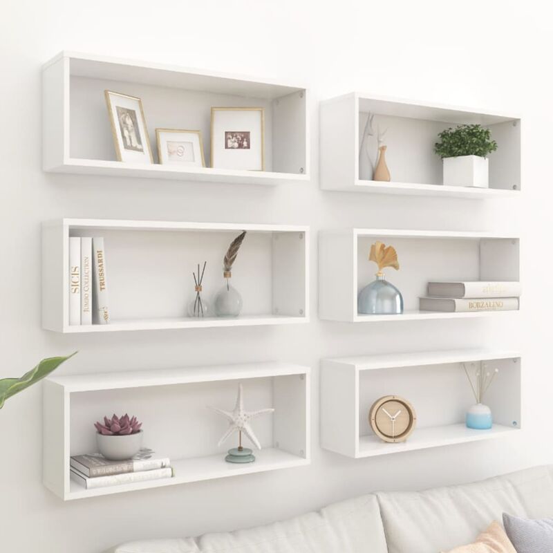 

Estantes cubo de pared 6 unidades aglomerado blanco 60x15x23 cm