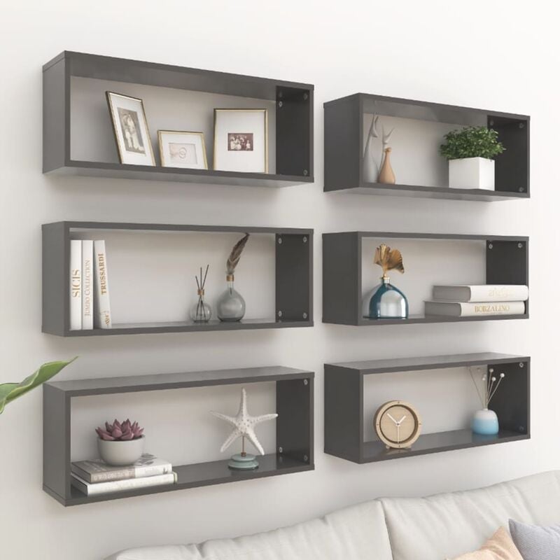 

Estantes cubo de pared 6 unidades aglomerado gris 60x15x23 cm