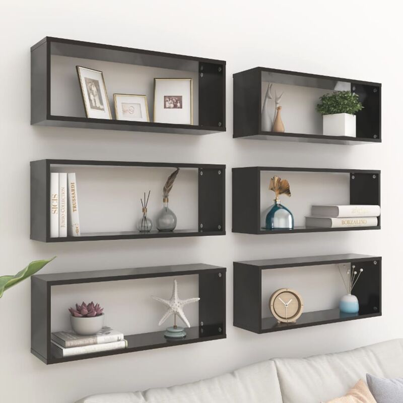 

Estantes cubo de pared 6 unidades aglomerado negro 60x15x23 cm