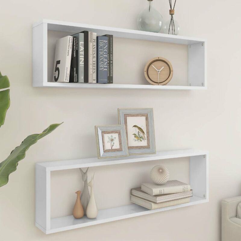 

Estantes cubo pared 2 uds aglomerado blanco brillo 100x15x30 cm