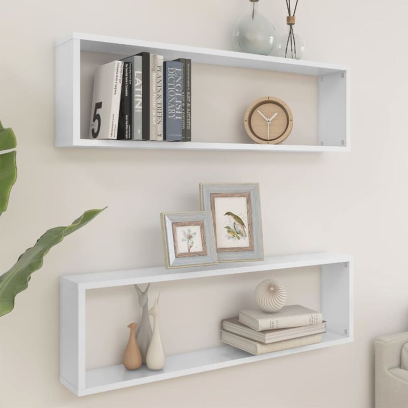 

Estantes cubo pared 2 uds aglomerado blanco brillo 100x15x30 cm