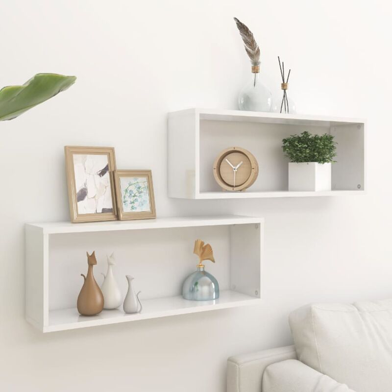 

Estantes cubo pared 2 uds aglomerado blanco brillo 60x15x23 cm